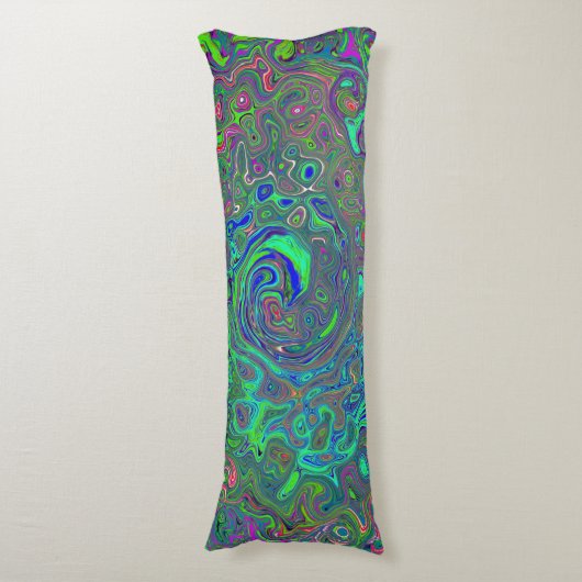 Coussins Longs Trippy Chartreuse et Blue Retro Liquid Swirl (Devant (Vertical))