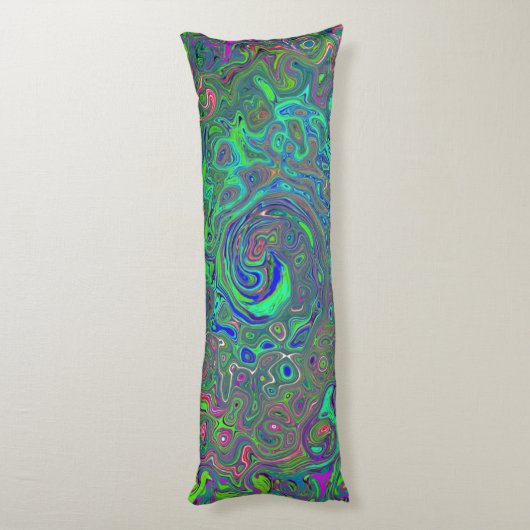 Coussins Longs Trippy Chartreuse et Blue Retro Liquid Swirl (Dos (Vertical))