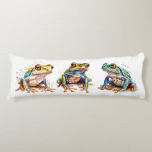 Coussins Longs Trois petites froggies vertes en aquarelle