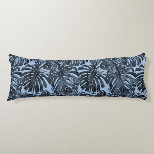 Coussins Longs Tropical Dark Blue Gris Monstera Feuilles de la ju (Devant)