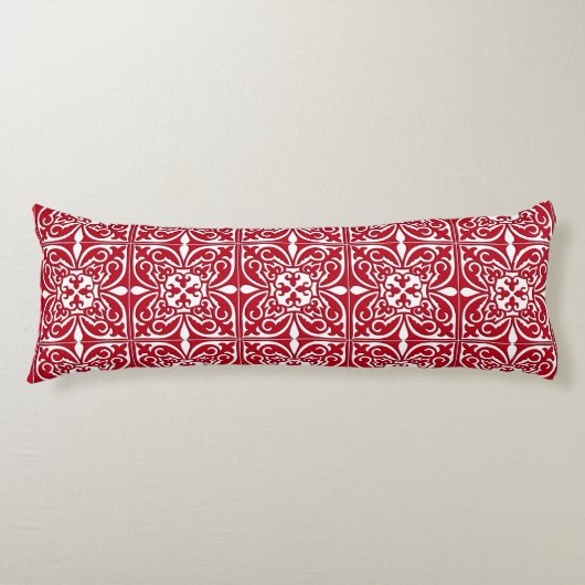 Coussins Longs Tuiles marocaines - rouge foncé et blanc (Devant)