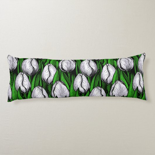 Coussins Longs Tulières blanches avec feuilles verts (Dos)