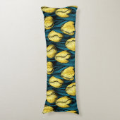 Coussins Longs Tulières jaunes avec feuilles bleus (Devant (Vertical))