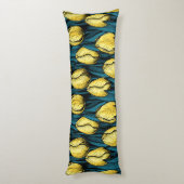 Coussins Longs Tulières jaunes avec feuilles bleus (Dos (Vertical))