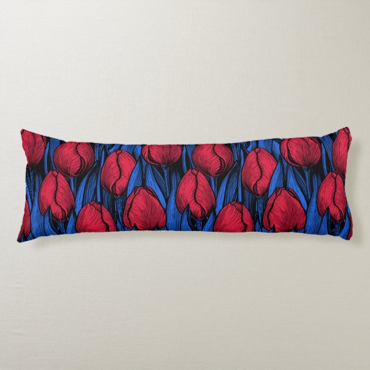 Coussins Longs Tulipes en rouge et bleu (Devant)