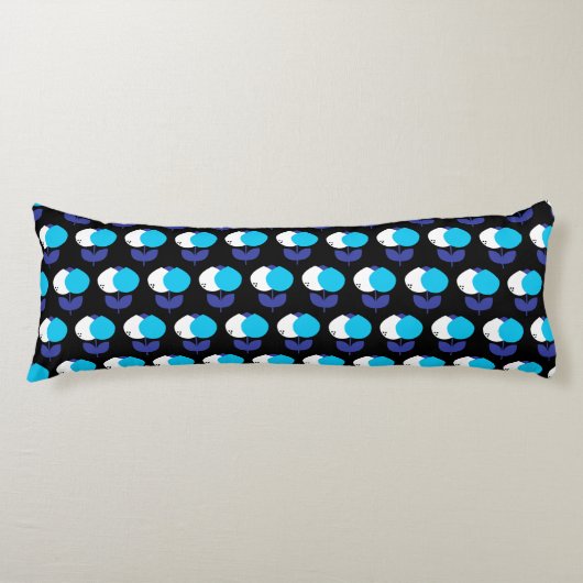 Coussins Longs Tulipes géométriques bleu et noir (Devant)