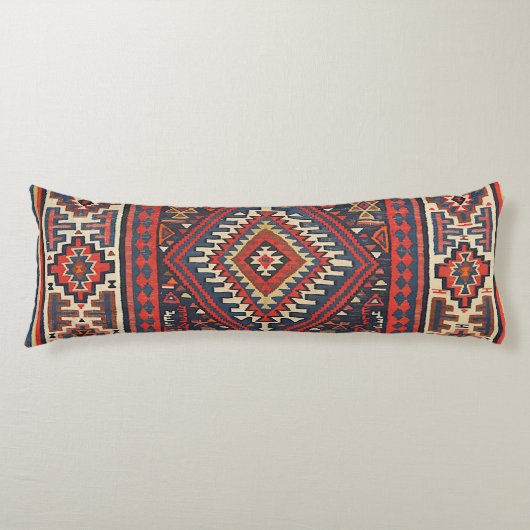Coussins Longs Turquie Kilim Aztec Rouge Bleu Tan  (Devant)