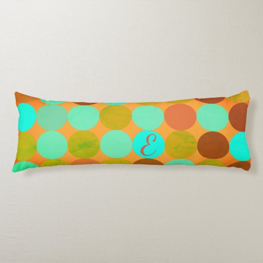 Coussins Longs Turquoise Bleu Vert & Cercles Orange Monogramme (Devant)
