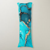 Coussins Longs Turquoise et or Abstrait permules d'encre bio (Devant (Vertical))