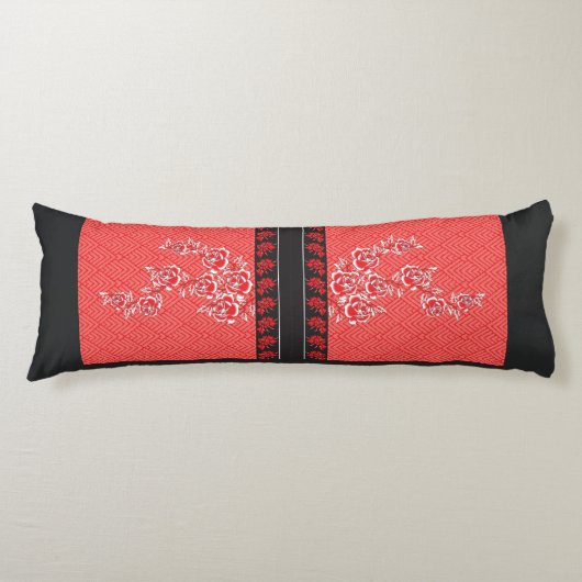 Coussins Longs un design de papier peint rouge et noir (Devant)