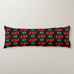 Coussins Longs Un Motif de cerises rouges sur des tiges Feuilles 