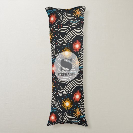 Coussins Longs Vagues florales Abstraites sur noir (Devant (Vertical))