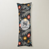 Coussins Longs Vagues florales Abstraites sur noir (Dos (Vertical))