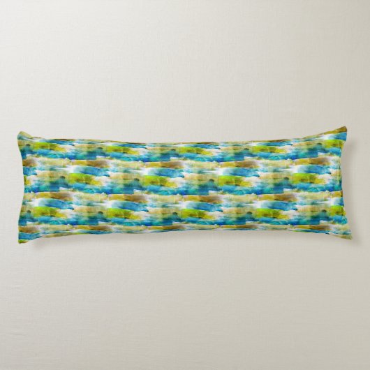 Coussins Longs Vert abstrait d'aquarelle, bleu (Dos)