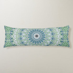 Coussins Longs Vert Bleu Gris Côtier Mandala Kaleidoscope