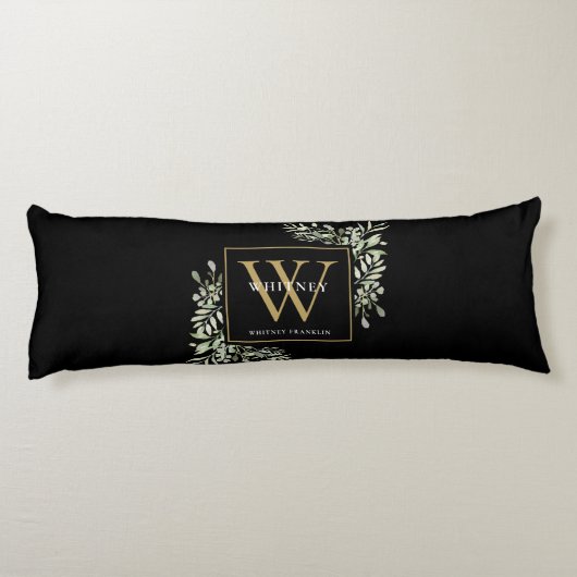 Coussins Longs Vert moderne Or Monogramme Noir (Dos)