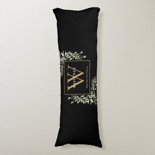 Coussins Longs Vert moderne Or Monogramme Noir (Devant (Vertical))