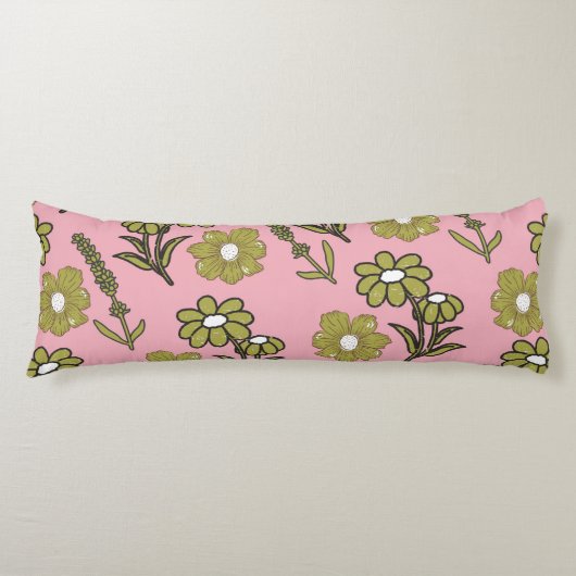 Coussins Longs Vert rose rétro Y2K Funky Hippie Flower Motif (Devant)