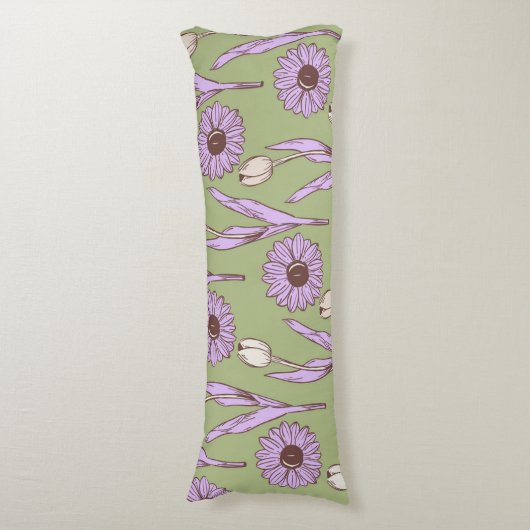 Coussins Longs Vert violet rétro Y2K Funky Hippie Flower Motif (Devant (Vertical))