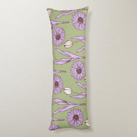 Coussins Longs Vert violet rétro Y2K Funky Hippie Flower Motif (Dos (Vertical))