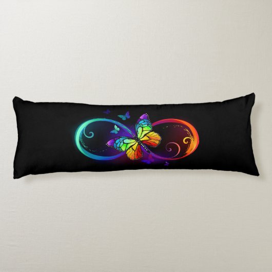 Coussins Longs Vibrant infinity with rainbow butterfly on black (Dos)