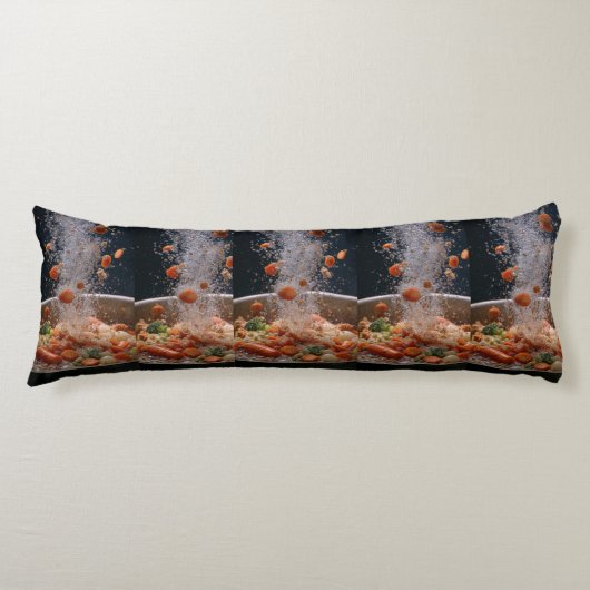 Coussins Longs Vibrant Veggie Explosion Art – Dynamic Boiling Pot (Devant)