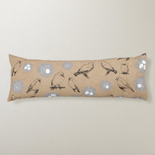Coussins Longs Vintage Birds & Nid Rustic Kraft Brown (Devant)