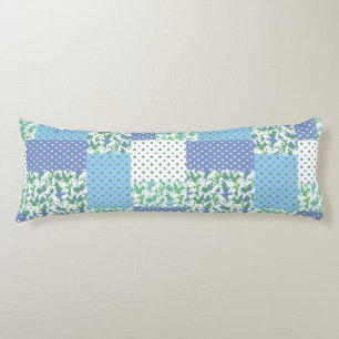 Coussins Longs Vintage Blue Green Faux Patchwork Snowdrop Motif
