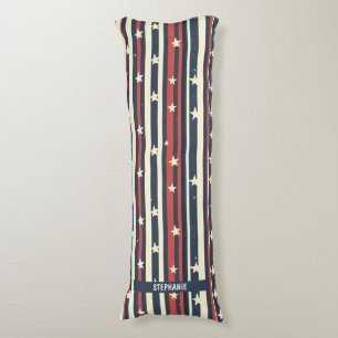 Coussins Longs Vintage rouge, blanc et bleu avec étoiles (2)