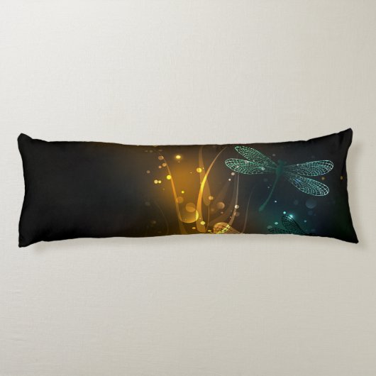 Coussins Longs Vol de libellule verte lumineuse (Dos)