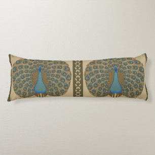 Coussins Longs Walter Crane Vintage Or Bleu Paon Art