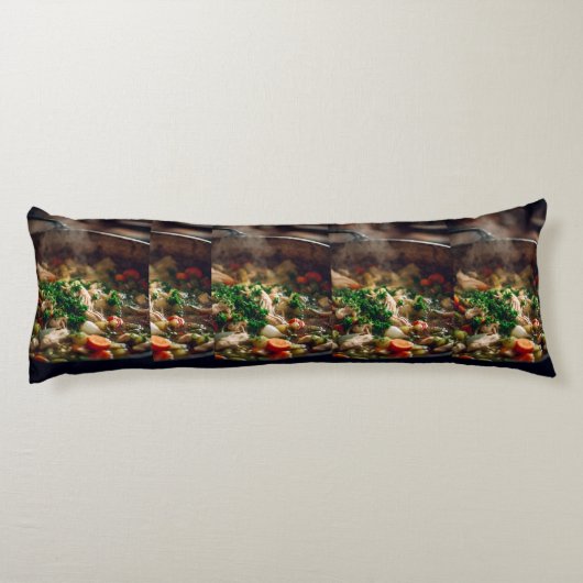 Coussins Longs Warm Chicken Soup Steam Art – Rustic Home Cooking  (Dos)