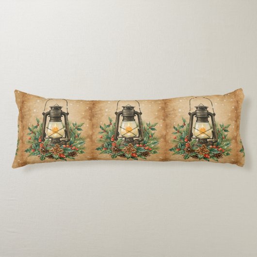 Coussins Longs Warm rustic lantern Christmas holly pine winter (Devant)