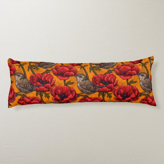 Coussins Longs Wens dans un jardin d'anémones rouges (Dos)