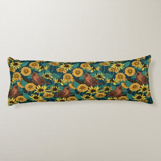 Coussins Longs Wens et fleurs sur bleu foncé (Dos)