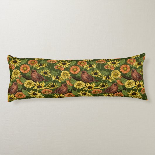 Coussins Longs Wens et fleurs sur vert (Dos)