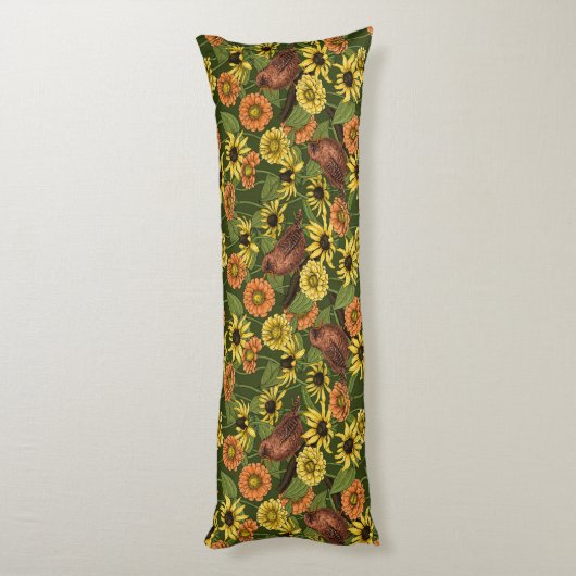 Coussins Longs Wens et fleurs sur vert (Dos (Vertical))