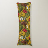 Coussins Longs Wens et fraises sur mustrard (Devant (Vertical))