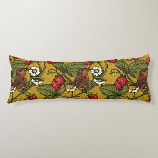 Coussins Longs Wens et fraises sur mustrard (Devant)