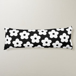 Coussins Longs Whimsical Black & White Floral Retro et joyeux
