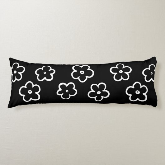 Coussins Longs Whimsical Black & White Floral Retro et joyeux (Devant)