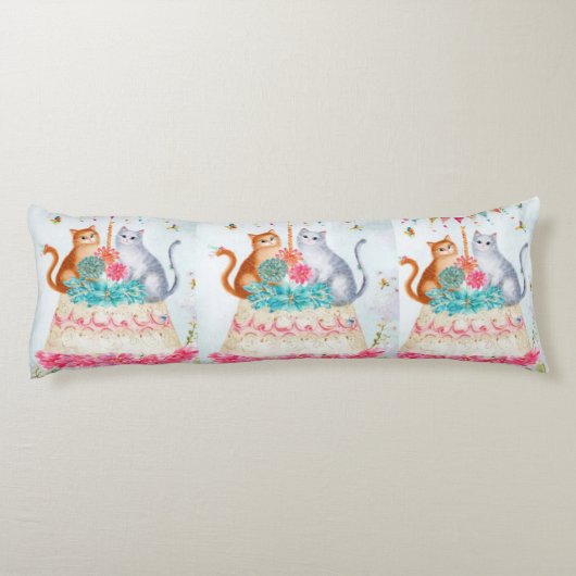 Coussins Longs Whimsical Cat Birthday Celebration (Dos)