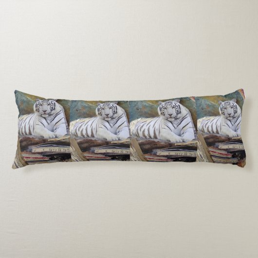 Coussins Longs White Tiger Mixed-Media Collage – Elegant Art Pill (Devant)