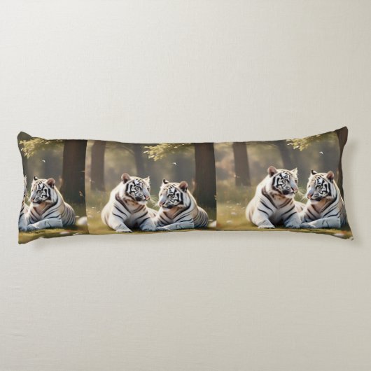 Coussins Longs White Tigers in Soft Forest Light – Elegant (Dos)