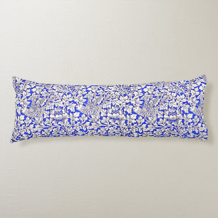 Coussins Longs William Morris Fleurs Vintages Oiseaux Bleu Blanc