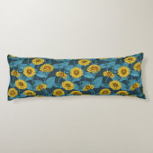 Coussins Longs Zinnias jaune sur bleu foncé (Dos)