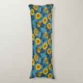 Coussins Longs Zinnias jaune sur bleu foncé (Devant (Vertical))