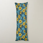 Coussins Longs Zinnias jaune sur bleu foncé (Dos (Vertical))