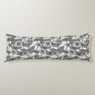 Coussins Longs Zinnias, monochrome sur blanc