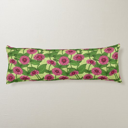 Coussins Longs Zinnias rose sur vert clair (Dos)